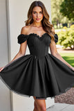 Black Off The Shoulder A Line Homecoming Dress