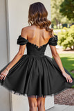 Black Off The Shoulder A Line Homecoming Dress