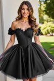 Black Off The Shoulder A Line Homecoming Dress