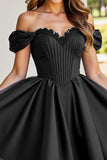Black Off The Shoulder A Line Homecoming Dress