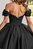 Black Off The Shoulder A Line Homecoming Dress