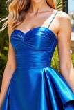 Satin Ruched Dark Green A Line Homecoming Dress