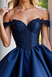 Off The Shoulder Burgundy A Line Appliqued Homecoming Dress