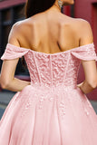 Corset Off The Shoulder Blush Appliqued Homecoming Dress