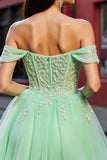 Corset Off The Shoulder Blush Appliqued Homecoming Dress