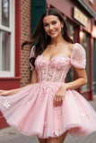 Corset Blush Appliqued Tulle Homecoming Dress