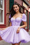 Corset Blush Appliqued Tulle Homecoming Dress