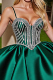 Dark Green Satin A Line Beaded Homecoming Dress