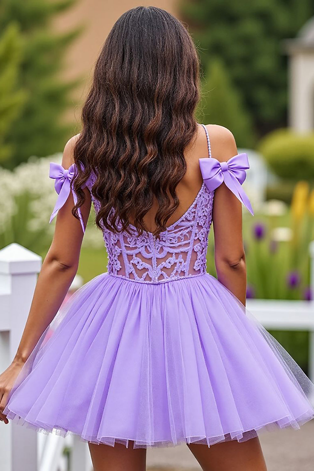 Berylove Women Cold Shoulder Homecoming Dress with Bows Appliqued Lavender A Line Spaghetti Straps Cocktail Dress, Lavender / US22W Berylove Women Cold Shoulder Homecoming Dress with Bows Appliqued Lavender A Line Spaghetti Straps Cocktail Dress, Lavender / US22W