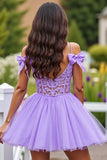 Cold Shoulder Lavender Appliqued Homecoming Dress