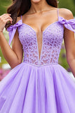 Cold Shoulder Lavender Appliqued Homecoming Dress