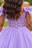 Cold Shoulder Lavender Appliqued Homecoming Dress