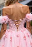 Corset Off The Shoulder Blush Homecoming Dress with 3D Flowers