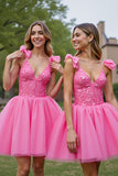 Corset Pink Appliqued A Line Homecoming Dress