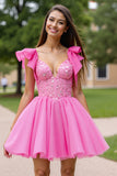 Pink A Line Homecoming Dress with Beading