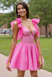 Pink A Line Homecoming Dress with Beading