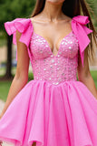 Pink A Line Homecoming Dress with Beading