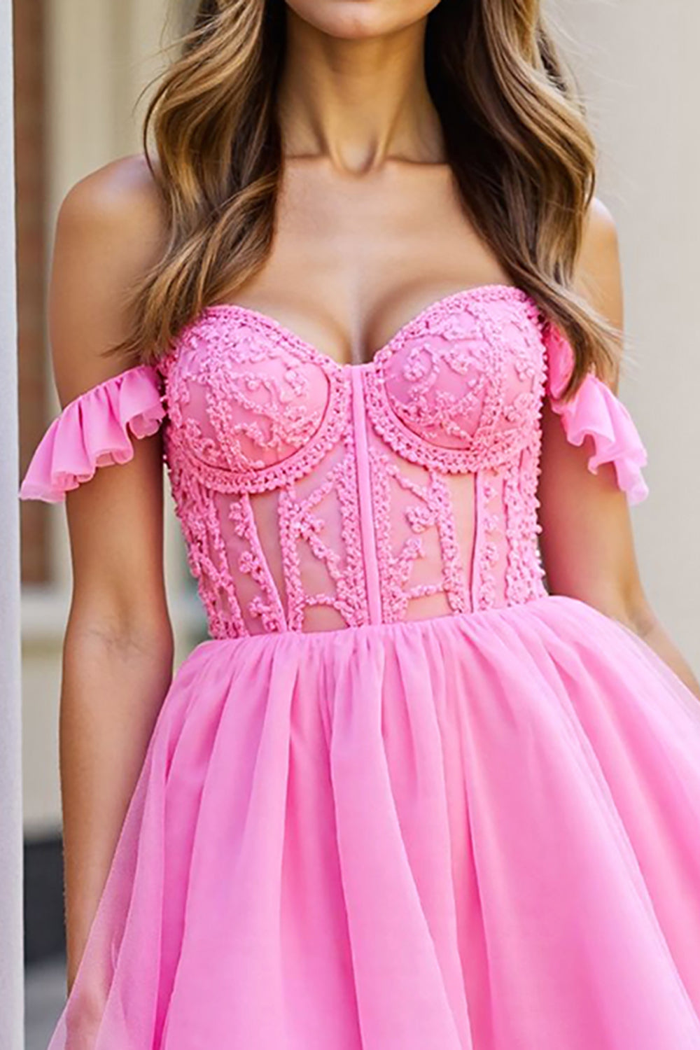 Berylove Women Off The Shoulder Homecoming Dress Corset Pink Appliqued A Line Cocktail Dress, Pink / US22W Berylove Women Off The Shoulder Homecoming Dress Corset Pink Appliqued A Line Cocktail Dress, Pink / US22W