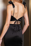 Black Satin Cut Out Homecoming Dress with Bows