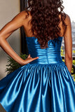 Strapless Blue Satin A Line Homecoming Dress