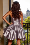 Strapless Blue Satin A Line Homecoming Dress