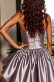 Strapless Blue Satin A Line Homecoming Dress