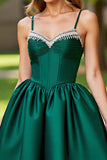 Dark Green Satin A Line Corset Homecoming Dress with Beading