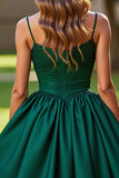 Dark Green Satin A Line Corset Homecoming Dress with Beading
