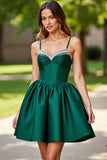 Dark Green Satin A Line Corset Homecoming Dress with Beading