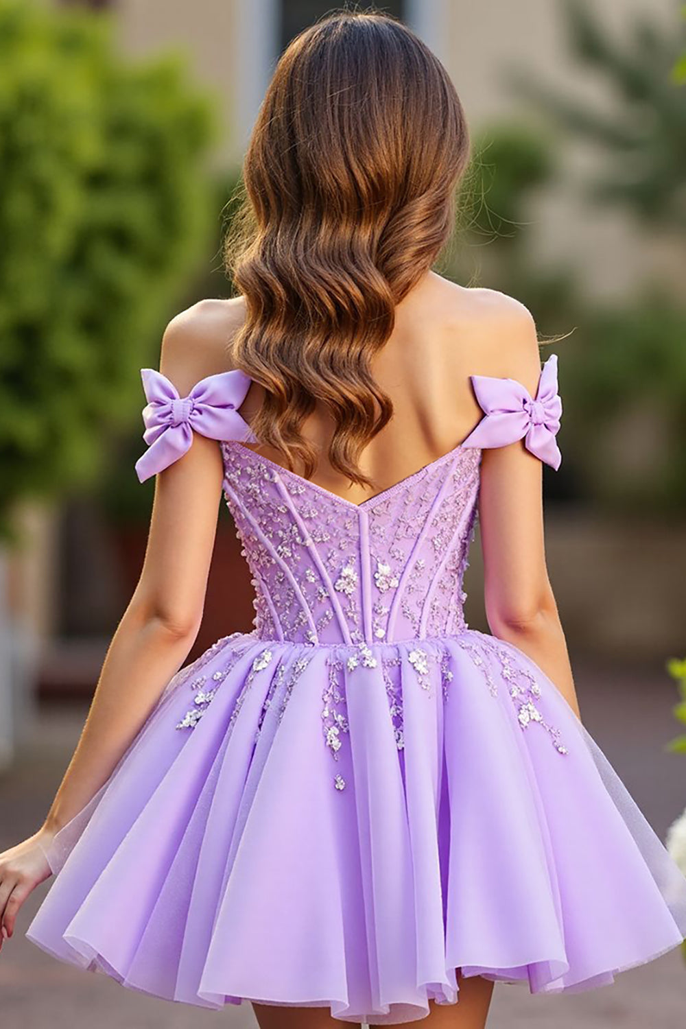 Berylove Women Off The Shoulder Corset Homecoming Dress Beaded Lavender A Line Cocktail Dress with Bows, Lavender / US22W Berylove Women Off The Shoulder Corset Homecoming Dress Beaded Lavender A Line Cocktail Dress with Bows, Lavender / US22W