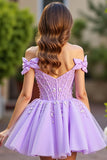 Lavender Off The Shoulder Corset Homecoming Dress