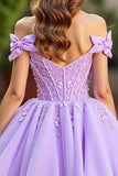 Lavender Off The Shoulder Corset Homecoming Dress