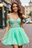 Mint Green Cold Shoulder Appliqued Homecoming Dress