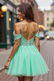 Mint Green Cold Shoulder Appliqued Homecoming Dress