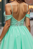 Mint Green Cold Shoulder Appliqued Homecoming Dress