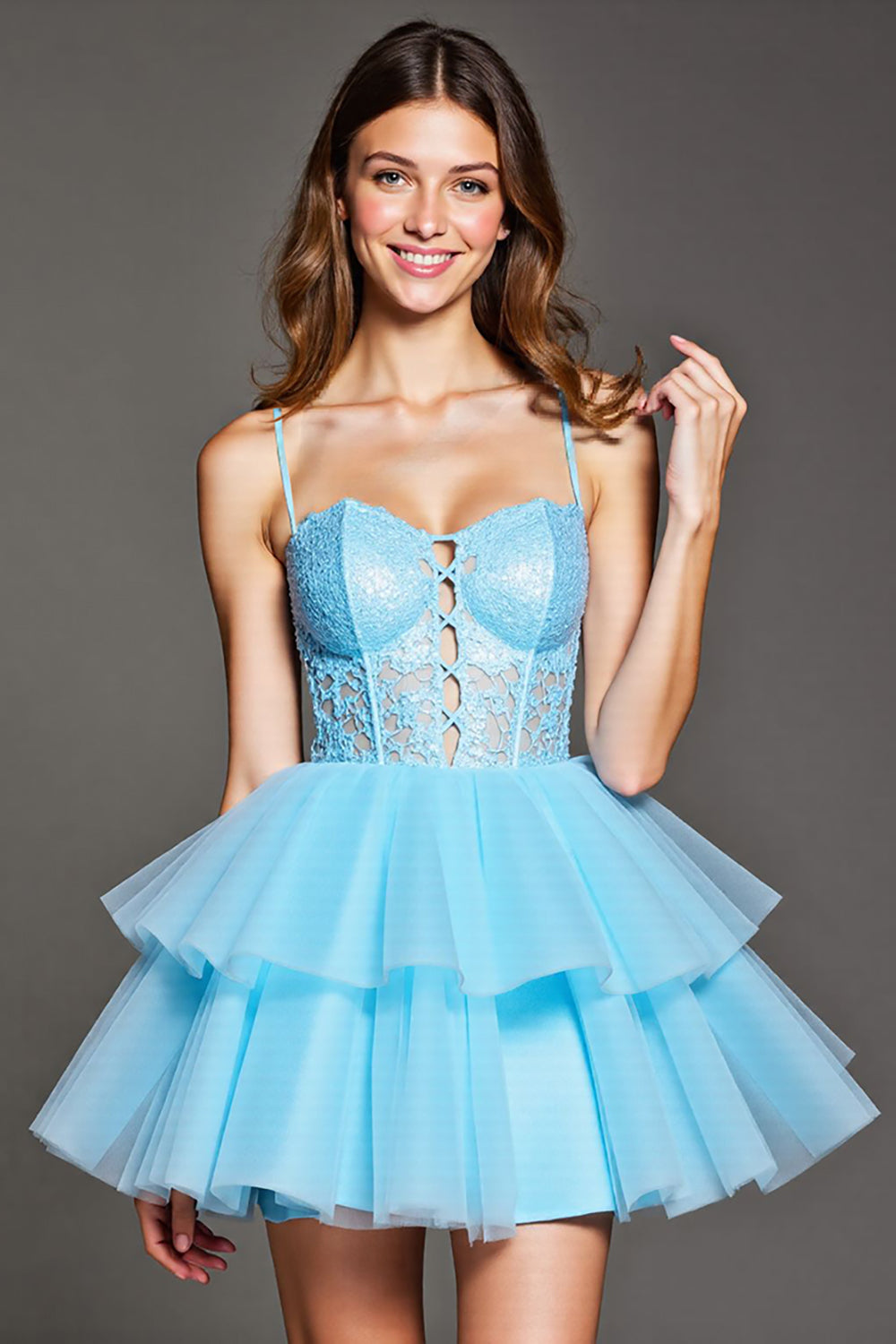 Berylove Women Sky Blue Homecoming Dress Appliqued A Line Spaghetti Straps Cocktail Dress, Sky Blue / US2 Berylove Women Sky Blue Homecoming Dress Appliqued A Line Spaghetti Straps Cocktail Dress, Sky Blue / US2