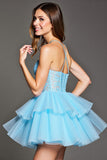 Sky Blue A Line Appliqued Homecoming Dress
