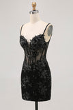 Dark Green Sequined Bodycon Corset Homecoming Dress with Appliques