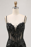 Black Sheer Corset Cut Out Bodycon Homecoming Dress with Sequins