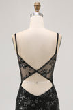 Black Sheer Corset Cut Out Bodycon Homecoming Dress with Sequins