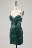 Royal Blue Bodycon Sheer Corset Homecoming Dress with Sequins