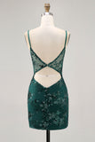 Dark Green Sequined Bodycon Corset Homecoming Dress with Appliques