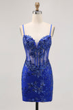 Dark Green Sequined Bodycon Corset Homecoming Dress with Appliques