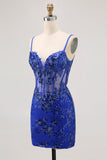 Dark Green Sequined Bodycon Corset Homecoming Dress with Appliques