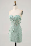 Strapless Sage Corset Homecoming Dress with 3D Flowers