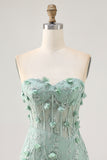 Strapless Sage Corset Homecoming Dress with 3D Flowers