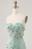 Strapless Sage Corset Homecoming Dress with 3D Flowers