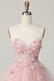 Pink Corset A Line Homecoming Dress with 3D Flowers