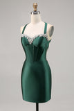 Beaded Corset Dark Green Homecoming Dress