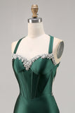 Beaded Corset Dark Green Homecoming Dress